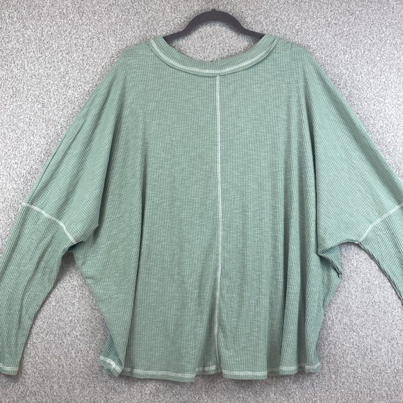 P.S. Kate sage green waffle knit thermal top 3X dolman sleeve raw edges - Picture 9 of 9